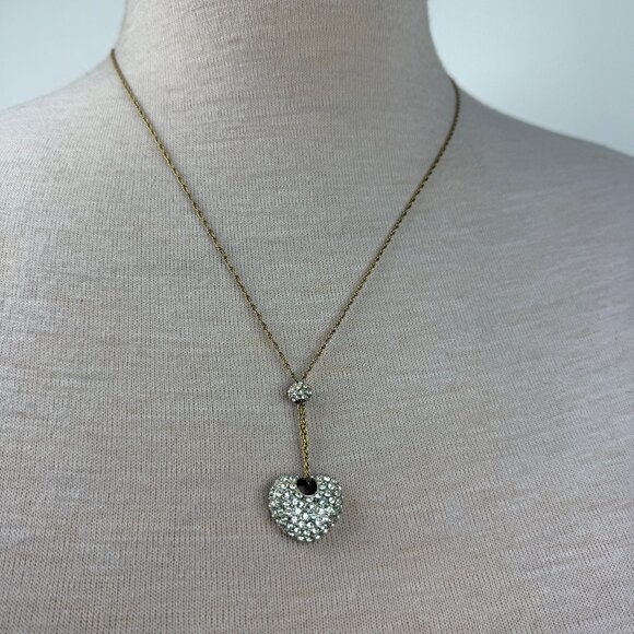 Jewelry - Gold Tone Pave Rhinestone Heart Pendant on Chain 21"